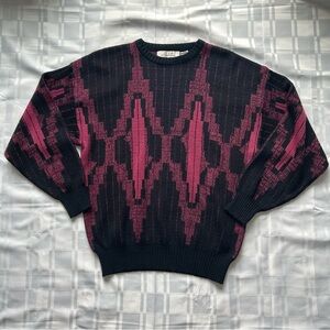 Club International Black and Purple Vintage Knit Geometric Pattern Sweater